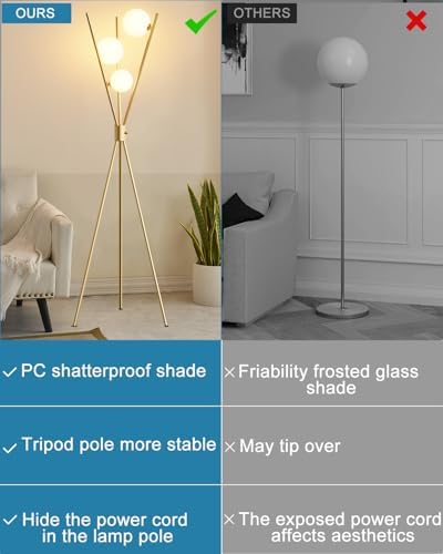 Lightdot Tripod Floor Lamp Stepless Dimmable Globe Modern Floor Lamp Gold Sta...