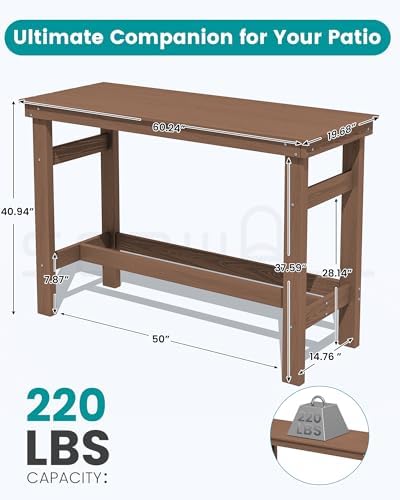 SERWALL 41" HDPE Outdoor Bar Table with 1.6" Umbrella Hole, Brown