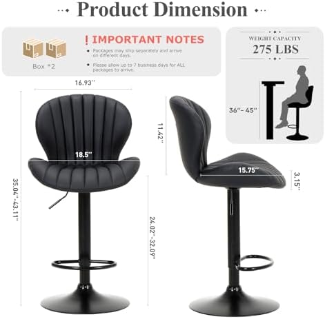 COLAMY Bar Stools Set of 4, Modern Swivel Bar Chairs, Adjustable Faux Leather...