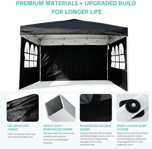 10x10 One Push Pop Up Canopy Tent with Vented Roof, Black