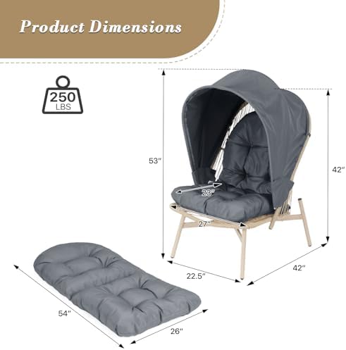 Athena Collection Patio Wicker Egg Chair with Folding Canopy, All-Weather Rat...