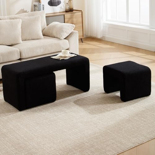LukeAlon 3-Piece Nesting Ottoman Bench Set, 40.5" Wide Upholstered End o...