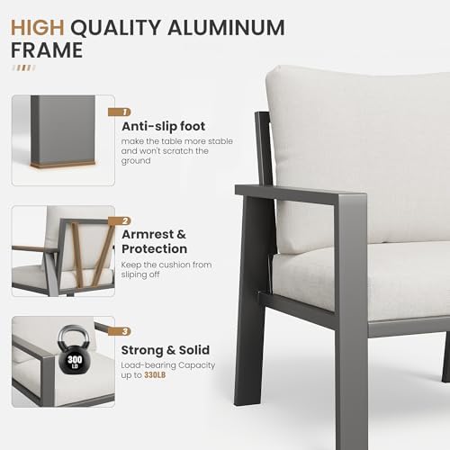 4-Piece Aluminum Outdoor Patio Furniture Sets All-Weather Patio Conversation ...
