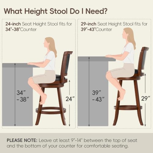 Swivel Bar Stools Set of 2, 24" Counter Height Barstools, Retro Brown