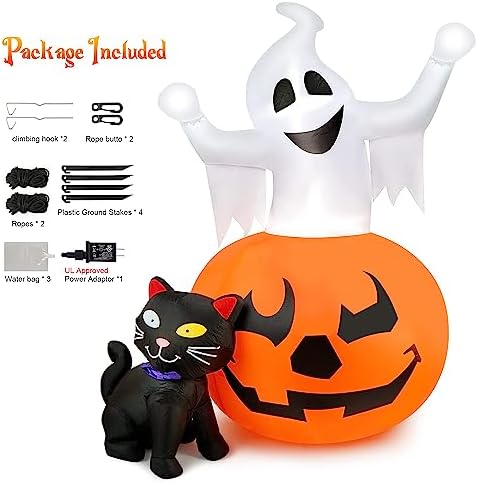 HOPOCO 5 FT Halloween Inflatables Outdoor Ghost Pumpkin Black Cat Decor