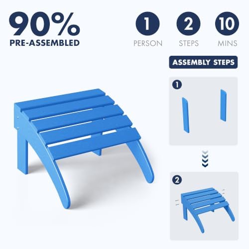 WO Home Furniture HDPE Folding Adirondack Ottoman, Pacific Blue