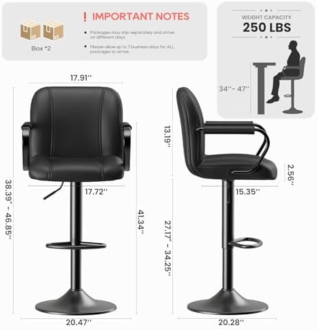 MALOL Set of 4 Kitchen Bar Stools with Armrest and Back - Sillas para Barra d...