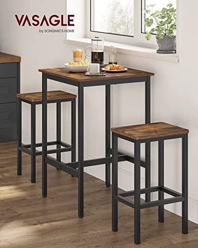 VASAGLE Bar Table and Chairs Set, Square Table with 2 Stools, Dining Pub Set ...