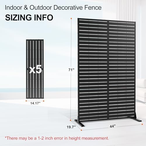 Metal Freestanding Privacy Screen Panels, Black Louvered