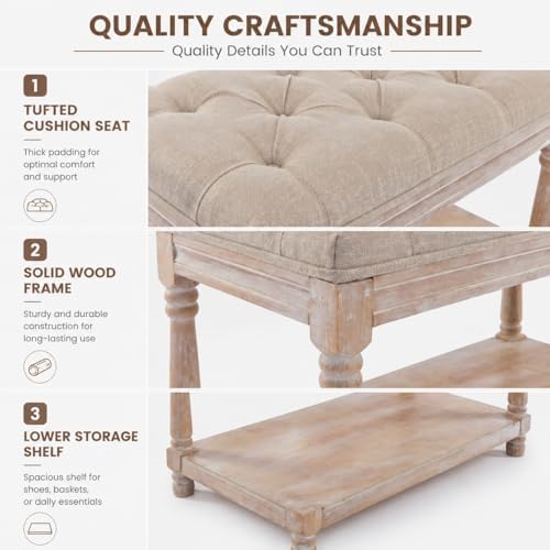 chairus Storage Bench 31.5" W Button Tufted Small Entryway Bench with Wo...