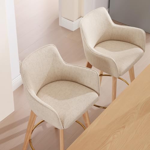 ONEVOG Swivel Counter Height Bar Stools with Backs, Natural Solid Wood Legs
