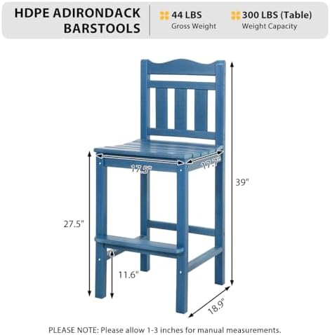 Sundale Outdoor Tall Adirondack Bar Chair Set of 2, HDPE Patio Bar Stools