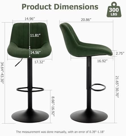 Barstools Set of 3, Adjustable PU Leather Swivel Bar Height Stools with Back,...