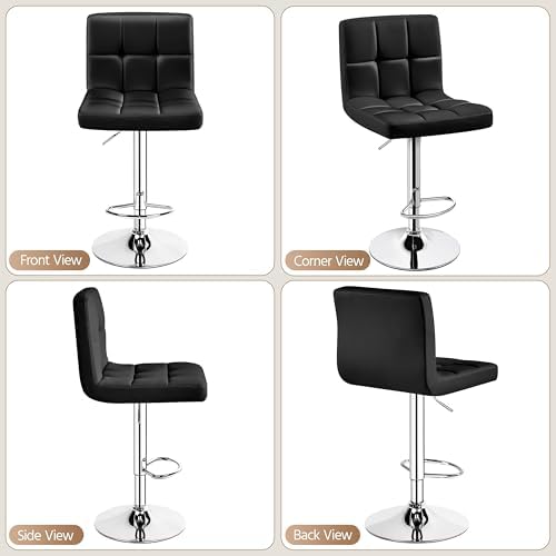 Yaheetech Bar Stools Set of 4 Adjustable Counter Height Barstools Black