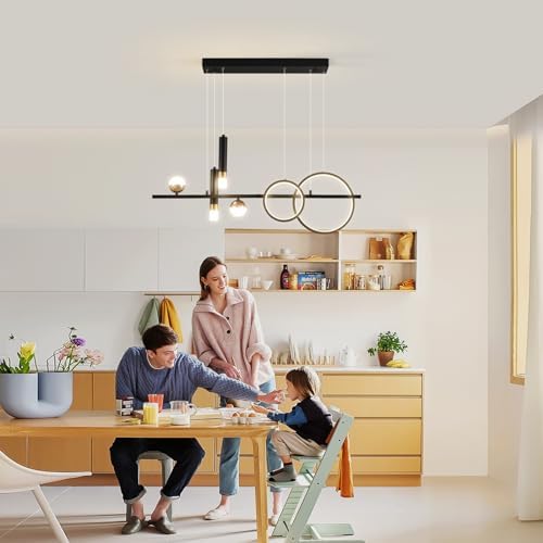 Siittoo Modern Linear Chandelier, Dimmable LED Pendant Light with Remote