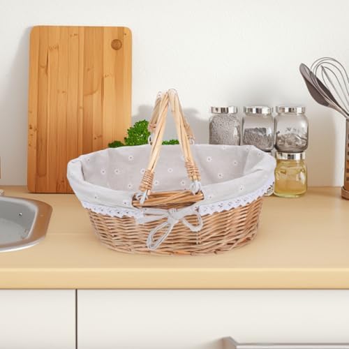 Healifty Easter Wicker Picnic Basket with Liner and Handles