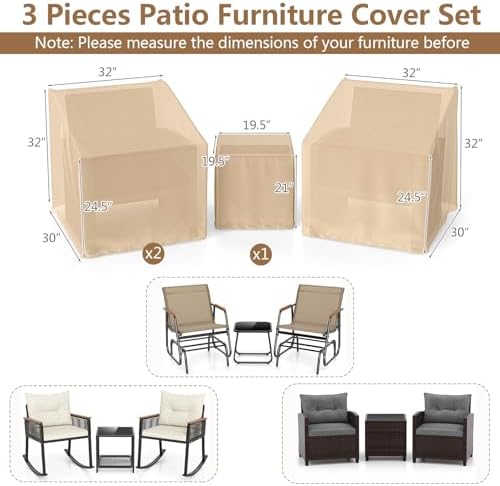 Tangkula Patio Furniture Covers 3 Piece Set for 2 Chairs & Side Table