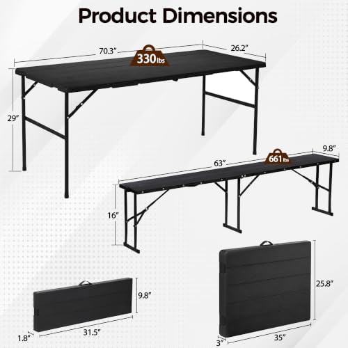 ZENY Folding Picnic Table Set with 2 Benches