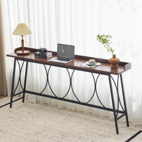 Karl home 82.3" Bar Table, Counter Height Table with Back Rail, Brown