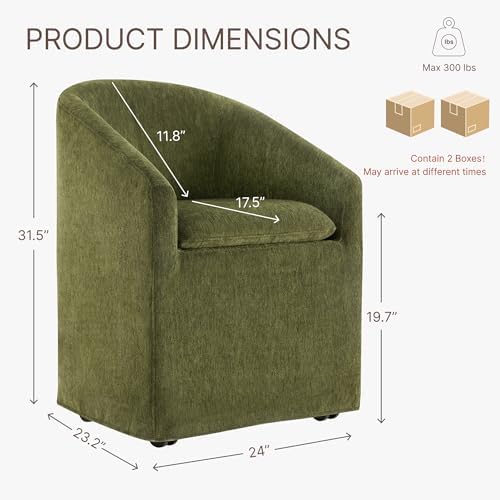 KISLOT Upholstered Dining Chairs Set of 2 with Casters, Moss Green