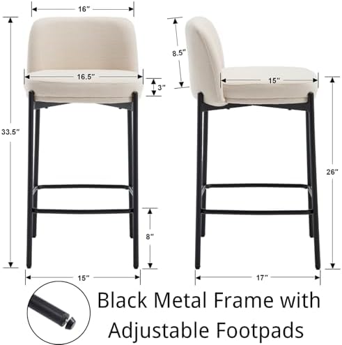 Modern 26" Bar Stools Set of 3, Counter Stools with Low Back