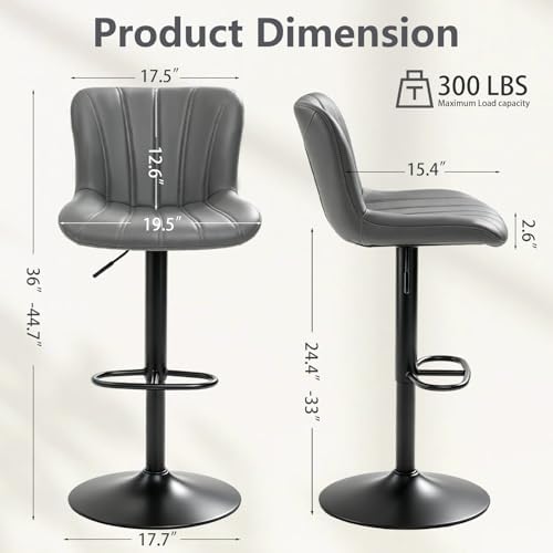 Bar Stools Set of 2, Modern Swivel Bar Stools Adjustable Height, Faux Leather...