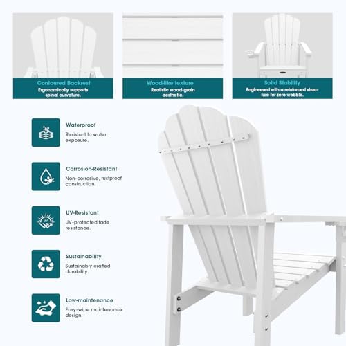 THOEOE Stackable Adirondack Chair Set of 2, HDPE All-Weather Fire Pit Chair