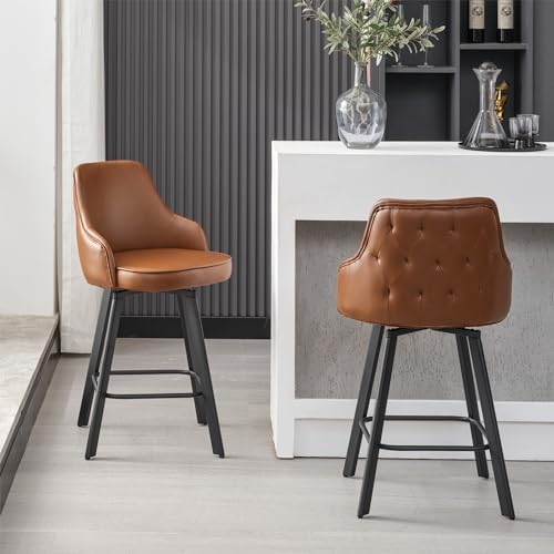 Counter Height Bar Stools Set of 2 with Back, 26" Faux Leather Swivel Chair