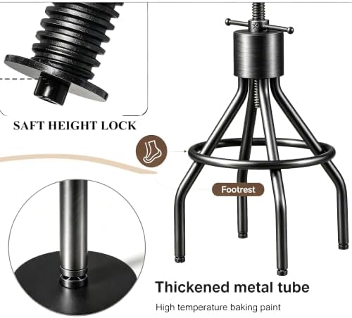 LOKKHAN Set of 2 Rustic Industrial Bar Stool-24-30 Adjustable Metal Swivel Wo...