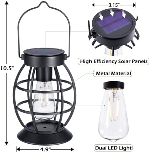 LeiDrail Solar Lanterns Outdoor, Hanging Metal Lights, Dual LED, 4 Pack