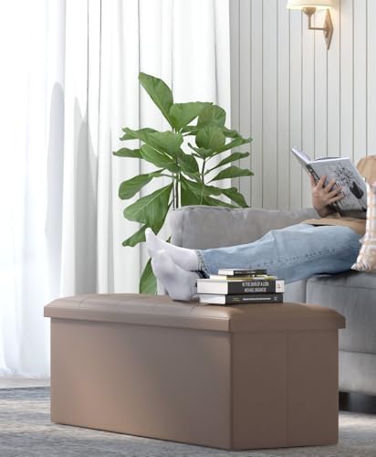 OS MOTOR Folding Storage Ottoman Bench, Brown, 43 Inches