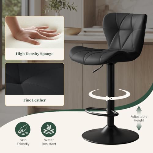 Bar Stools Set of 4, PU Leather Adjustable Height Swivel Barstool