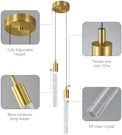 Modern Light Fixture Kitchen Island Pendant Light Dimmable LED Gold Pendant L...