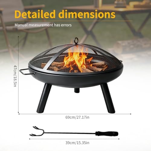 23inch Portable Fire Pit with Fire Poker and Spark Screen, 2 in 1 Small Round...
