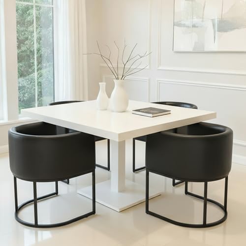 HNY Mid Century Modern Upholstered Barrel Black Dining Chairs with Arms Set o...