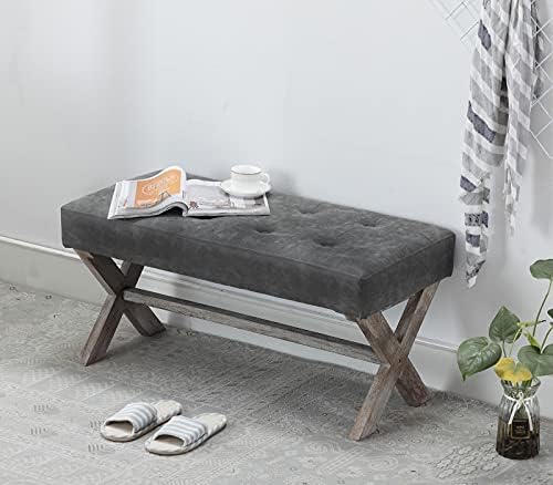 chairus 36" PU Leather Farmhouse Entryway Bench End of Bed Bench, Gray