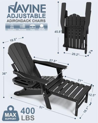 NAVINE Adjustable Adirondack Chair with Retractable Ottoman, Black