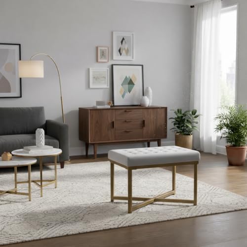 HomePop 24" Tufted Velvet Ottoman Bench - Silver