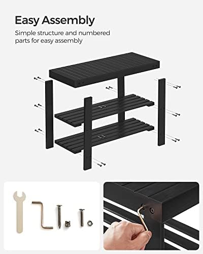 SONGMICS Shoe Rack Bench, 3-Tier Bamboo Entryway Bench, 27.6 Inches Width