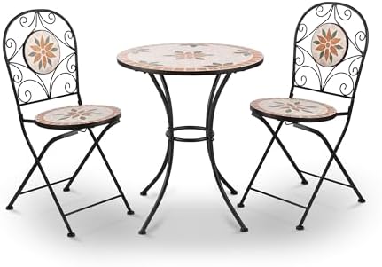 Alpine Corporation Indoor/Outdoor 3-Piece Mosaic Bistro Set Folding Table and...