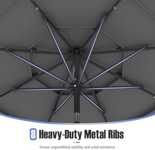 Tangkula 10 FT Solar LED Patio Umbrella, 3-Tier Vented Outdoor Market Table U...