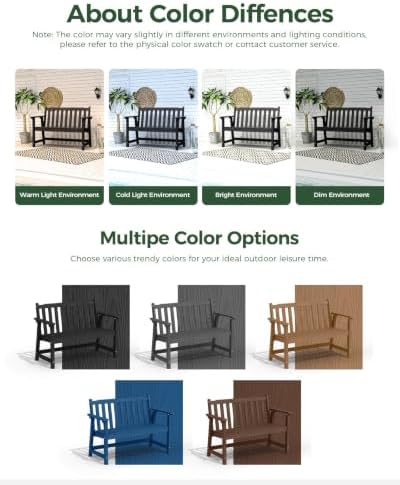 48" HDPE Weatherproof Outdoor Bench, Garden Porch Benches, Black