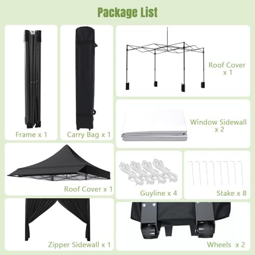 10x10 Heavy Duty Pop Up Canopy Tent with Awning and Sidewalls, Black