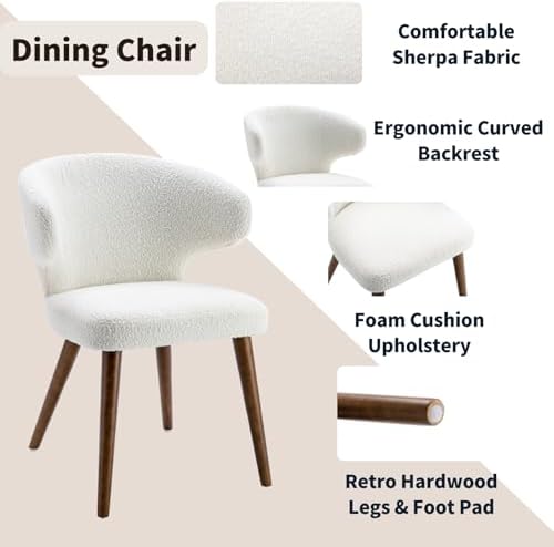HNY Mid Century Modern Sherpa Boucle Dining Chairs Set of 6, Upholstered Curv...
