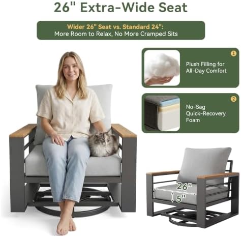 Aoxun Aluminum Patio Furniture Set with Swivel Chairs & Fire Pit Table