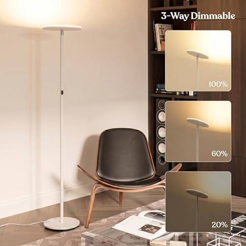 Brightech Sky LED Floor lamp, Torchiere Super Bright Floor Lamp for Living Ro...