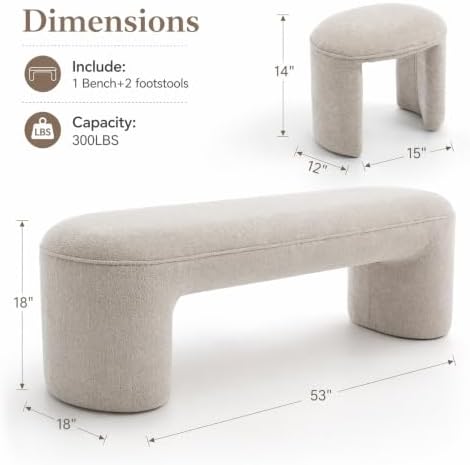 Hyfirm 3-Piece Nesting Ottoman Bench Set, 53" Chenille End of Bed Bench ...