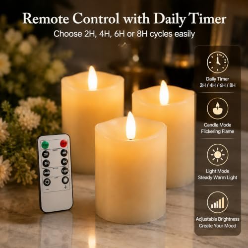 3 x 4 Inch Flameless Candles with Remote Set of 6 for Wedding Decor