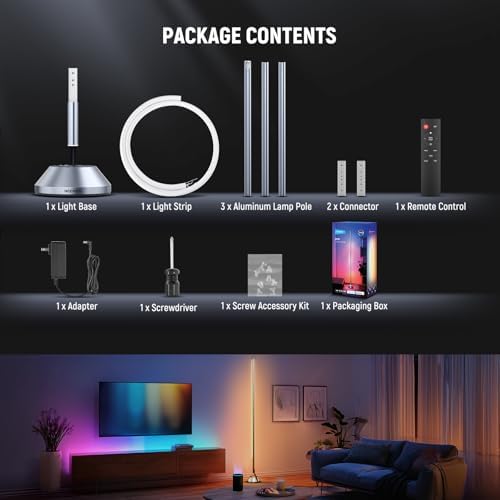 NEEWER Smart RGB IC W Floor Lamp, 1500lm LED Standing Corner Light Compatible...