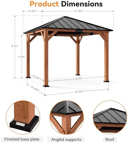 Modern Shade Permanent Wood Gazebo 10x10 with Galvanized Steel Roof